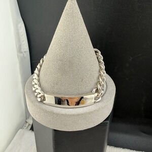 Vintage Estate ID Bracelet Silver Tone Curb Chain Adjustable 8in